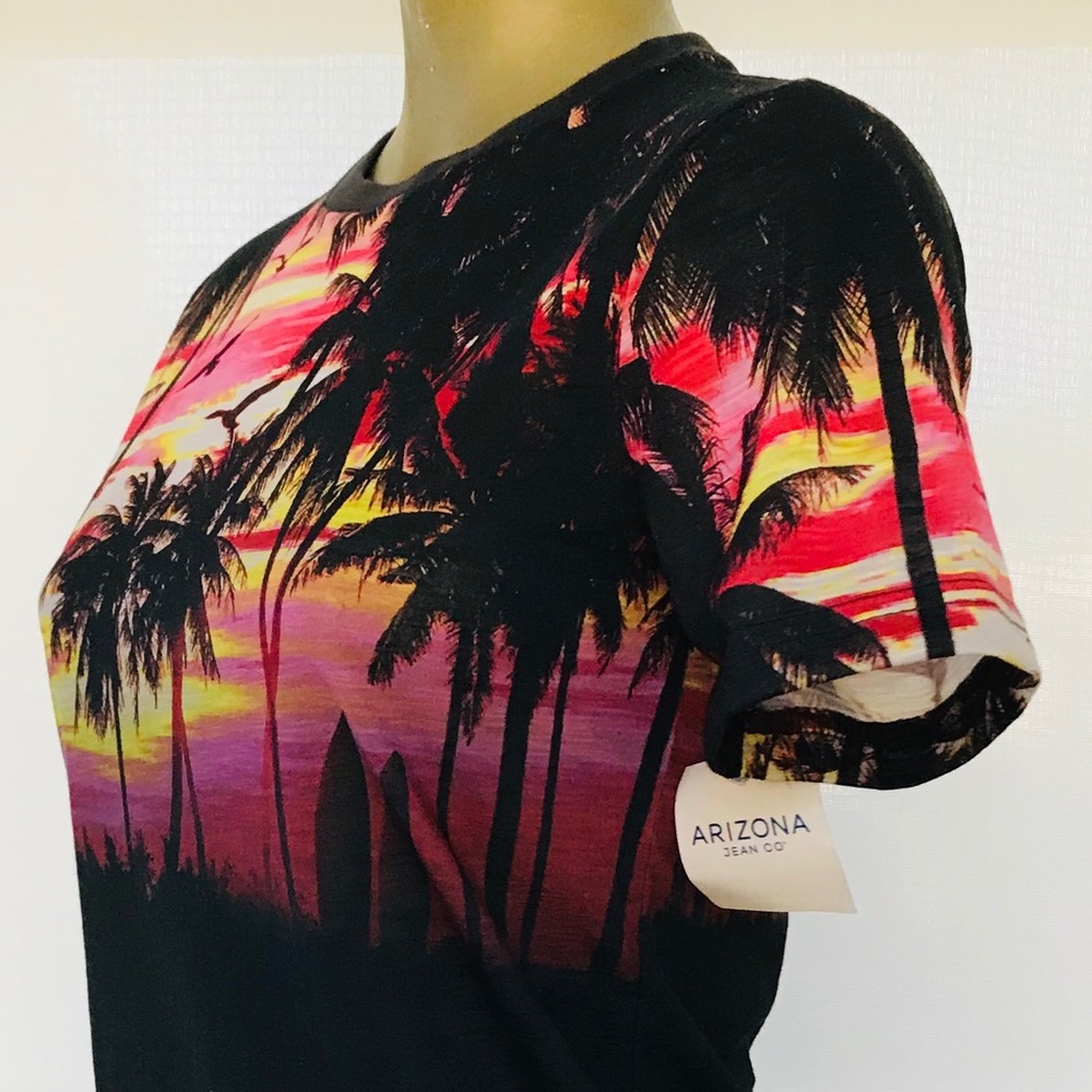 NWT ARIZONA JEAN CO. Black Retro TROPICAL Tee Shirt 14 / 16 - Picture 3 of 5